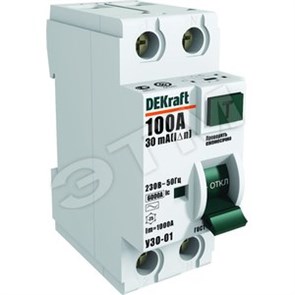 14060DEK/14011DEK УЗО03-2P-016A-100 УЗО 2P 16А 100мА тип AC 6кА (уп.6шт.) DEKraft 14060DEK
