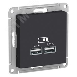 ATN001033 AtlasDesign Atlasdesign Механизм розетки USB 2 гнезда A+A 5В 1х2.1А 2х1.05А, карбон Systeme Electric (Россия) ATN001033