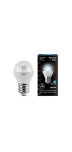 105202204 Gauss LED Globe Crystal Clear E27 4W 4100K Лампа светодиодная "шар" (уп.10/50шт.) 105202204