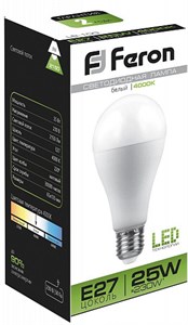 25791 LB-100 A LED 25Вт E27 4000К 2150Лм груша 220В (замена 200Вт) Лампа светодиодная (уп.10/100шт.) FERON (Китай) 25791
