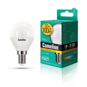 LED12-G45/830/E14 P LED 12Вт E14 3000К 990Лм шарик 220В (замена 100Вт) Лампа светодиодная (уп.10/100шт.) Camelion (Китай) ВЫВЕДЕНА ИЗ АССОРТИМЕНТА LED12-G45/830/E14