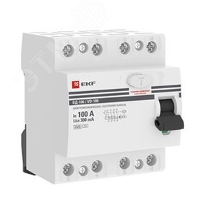 elcb-4-100-300-em-pro PROxima ВД-100 (электромеханическое) Выключатель дифференциального тока (УЗО) 4п 100А 300мА тип АС EKF elcb-4-100-300-em-pro