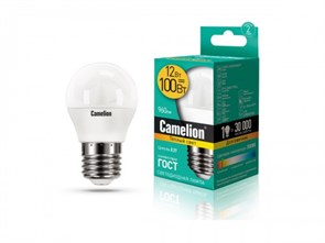 LED12-G45/830/E27 P LED 12Вт E27 3000К 990Лм шарик 220В (замена 100Вт) Лампа светодиодная (уп.10/100шт.) Camelion (Китай) LED12-G45/830/E27