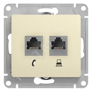 GSL000285 Glossa Розетка телефон/компьютер RJ11+RJ45 Cat. 5e, бежевая, механизм (уп.10шт.) Schneider Electric GSL000285