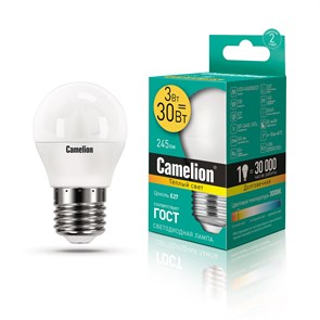 LED3-G45/830/E27 Светодиодная лампа 3Вт 220B (уп.10/100шт.) Camelion LED3-G45/830/E27