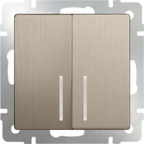 WL10-SW-2G-2W-LED Выключатель двухклавишный проходной с подсветкой, шампань рифленый (уп.10шт.) a035617