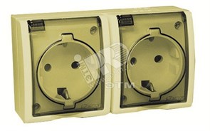 1594433-031 S15 Розетка двойная 2Р+Е Schuko с крышками полупр., IP54, 16А 250В, слон. кость ВЫЕДЕНА ИЗ АССОРТИМЕНТА 1594433-031