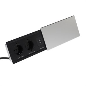 7451034 Блок розеточный в стол, сдвижная крышка, 10А, 2 розетки, 2xUSB, 2A, провод 1.8 м, серебр. (Luazon Lighting) 7451034