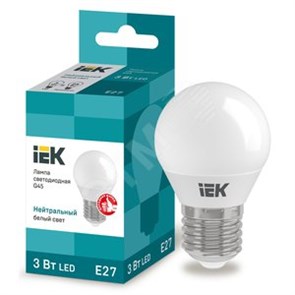 LLE-G45-3-230-40-E27 LED G45 шар 3Вт 230В 4000К E27 Лампа св/д (уп.10шт.) IEK® LLE-G45-3-230-40-E27
