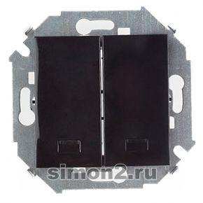 1591392-032 S15 Выключатель двухклавишный с подсветкой, 16А, 250В, винтовой зажим, чёрный (уп.20шт.) Simon Electric 1591392-032