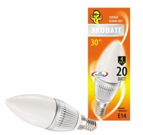 ECOWATT B35 230B 4W/830 E14 миньон теплый белый свет свеча  706640