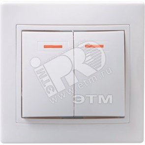 EVK21-K01-10-DM КВАРТА ВС10-2-1-КБ Двухклавишный выключатель 10А с подсветкой, в сборе, белый (уп.10шт.) IEK® EVK21-K01-10-DM