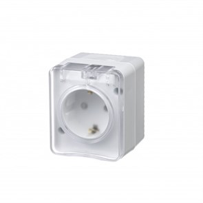 ATN540145 AtlasDesign Profi54 Розетка 1 гнездо с заземлением, шторкамии и крышкой IP54, белый Schneider Electric ATN540145