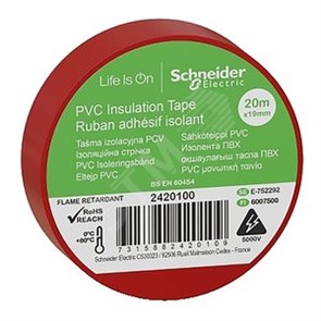 IMT38200 красная Изолента ПВХ 19мм 20м, толщина 0,13мм (уп.8шт.) Schneider Electric IMT38200