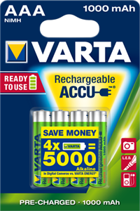05703.301.404/05703.301.414 Аккумулятор Ready2Use R03 1000mAh Ni-MH AAA BL4, блистер 4шт. (уп.40/200шт.) Varta 05703.301.404