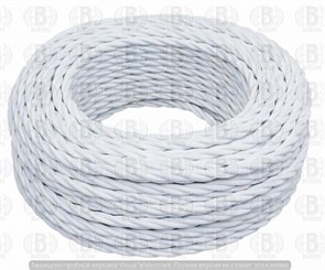 B1-435-71-50 Ретро провод 3х2,5мм² БЕЛЫЙ МАТОВЫЙ ПВО (ПВХ, полиэфирная нить) (бухта 50м.) BIRONI (Россия) B1-435-71-50