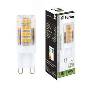 25770 LB-432 5W 230V G9 4000K JCD9 Лампа светодиодная капсула (уп.100шт.) FERON (Китай) 25770