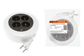 SQ1303-0503 Удлинитель-рулетка УХ10-104 бело-черная 5м., 4 гнезда, ПВС 2х0,75 10А/250В (уп.12шт.) SQ1303-0503
