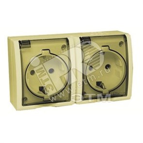 1594443-031 S15 Розетка двойная 2Р+Е Schuko со шторк. с крышкой , IP54, 16А 250В, слон. кость (уп.6шт.) Simon Electric 1594443-031