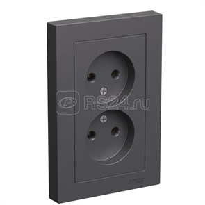 ATN001420 AtlasDesign Розетка двойная без заземления, базальт, в сборе (уп.6шт.) Systeme Electric (Россия) ATN001420