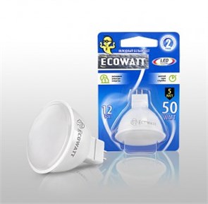 ECOWATT MR16 12В 5(50)W 4200K GU5.3 холодный белый свет Лампа светодиодная ECOWATT MR16 12В 5(50)W 4