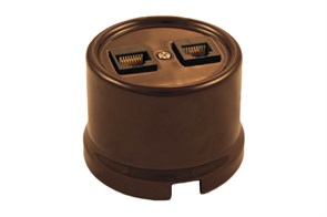 В1-302-22 "Лизетта" пластик Розетка компьютерная RJ45 двойная коричниевая (уп.36шт.) BIRONI В1-302-22