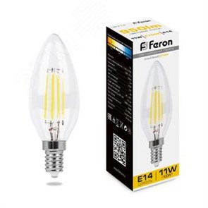 38006 Filament LB-713 B LED 11Вт E14 2700К 950Лм свеча 220В (замена 100Вт) Лампа светодиодная (уп.10/100шт.) FERON (Китай) 38006-1