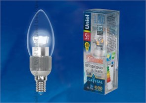LED-C37P-5W/NW/E14/CL/DIM Лампа светодиодная, "свеча", прозрачная, белый свет (уп.100шт.) UNIEL LED-C37P-5W/NW/E14/CL/DIM
