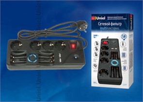 S-GSP4-1,8M Cетевой фильтр 4 розетки + порт USB + Зарядка Ni-Mh аккумуляторов (уп.20шт.) UNIEL S-GSP4-1,8M