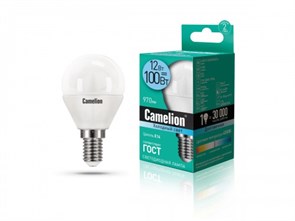 LED12-G45/845/E14 P LED 12Вт E14 4000К 990Лм шарик 220В (замена 100Вт) Лампа светодиодная (уп.10/100шт.) Camelion (Китай) LED12-G45/845/E14
