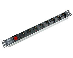PDU-8P Блок еврозеток 220В, 19", 1U, 8 розеток, 2К+З, выключатель, гнездо под шнур Cabeus PDU-8P