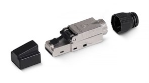 8P8C-SH-C6+-TWP Коннектор с фиксатором кабеля и колпачком RJ-45(8P8C) под витую пару, категория до 6a, экранированный, для одножильного кабеля Cabeus 8P8C-SH-C6+-TWP