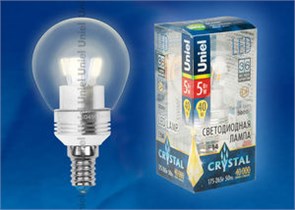 LED-G45P-5W/WW/E14/CL Лампа светодиодная, "шар", прозрачная, теплый белый свет (уп.10шт.) UNIEL LED-G45P-5W/WW/E14/CL