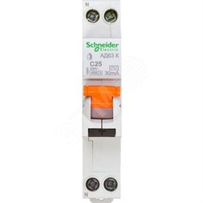 12524 DOMOVOY АД63 К Диф. автомат 1Р+N 25А 30мА тип AC х-ка C 4,5кА (уп.12шт.) Schneider Electric 12524