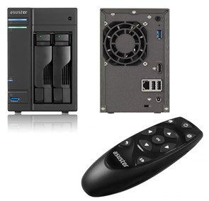 Система хранения данных ASUSTOR 2-Bay NAS/Media player XBMC/1xAtom CE5310(2Core)/1GBDDR3/noHDD,SFFor AS-202TE+Remote Contro