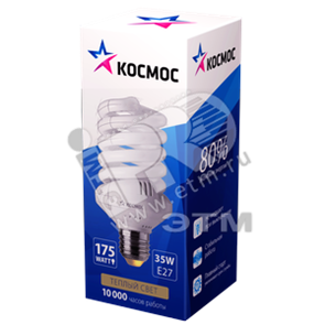 LKsmSPC35wE2727 SPC T3 35Вт 2700K E27 Лампа энергосберегающая КЛЛ спираль (уп.5/10шт.) КОСМОС LKsmSPC35wE2727
