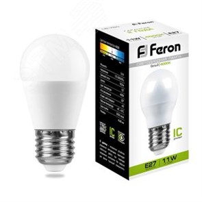 25950 LB-750 P LED 11Вт E27 4000К 935Лм шарик 220В (замена 75Вт) Лампа светодиодная (уп.10/100шт.) FERON (Китай) 25950