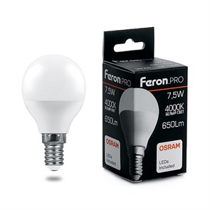 38072 LB-1407, G45 (шар), 7.5W 230V E14 4000К (белый) Лампа светодиодная FERON 38072