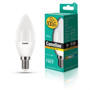 LED12-C35/830/E14 B LED 12Вт E14 3000К 990Лм свеча 220В (замена 100Вт) Лампа светодиодная (уп.10/100шт.) Camelion (Китай) LED12-C35/830/E14