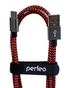 U4902 Дата-кабель USB 2.0-A штекер - USB Type-C штекер, тканевая оплётка, 3м, черно-красный Perfeo© 4630033942518