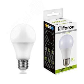 25445 LB-91 A LED 7Вт E27 4000К 560Лм груша 220В (замена 60Вт) Лампа светодиодная (уп.10/100шт.) FERON (Китай) 25445