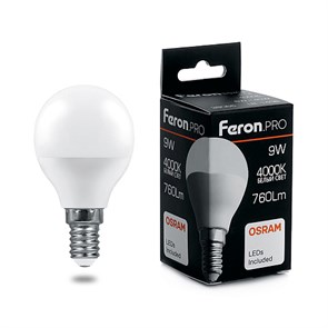 38078 LB-1409, G45 (шар), 9W 230V E14 4000К (белый) Лампа светодиодная FERON 38078-1