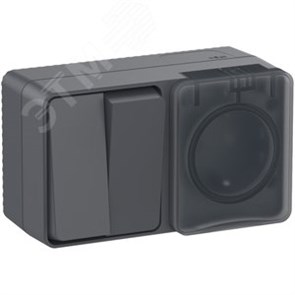 ATN544074 AtlasDesign Profi54 О/У БЛОК: розетка с заземлением со шторками 16А 250B, выключатель двухклавишный IP54 10А, антрацит Schneider Electric ATN544074