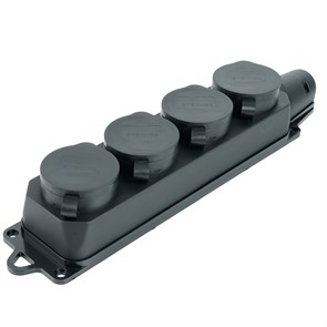 39019 RST16-24-44 Розетка переносная 4-местная c/з, каучук, черный, Stekker (Китай) 39019