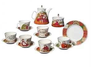 81.16629.00.1 Сервиз чайный форма Молодежная, рисунок Милый, 6/20 предметов, АО "Императорский фарфоровый завод 81.16629.00.1