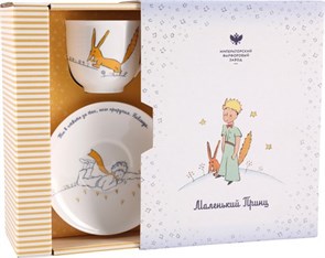 81.27753.00.5 Чайная пара ИФЗ Ландыш, Маленький Принц и Лис, 180мл, подарочный набор, костяной фарфор, АО "Императорский фарфоровый завод" 81.27753.00.5