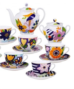 81.25987.00.1 Сервиз чайный форма Весенняя-2, рисунок Летний букет, 6/14 предметов, АО "Императорский фарфоровый завод" 81.25987.00.1