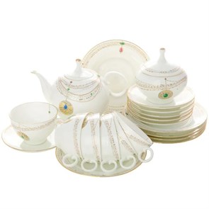 81.21492.00.1 Сервиз чайный форма Яблочко, рисунок Золотой медальон, 6/20 предметов, АО "Императорский фарфоровый завод" 81.21492.00.1