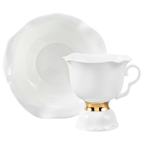 81.18187.00.1 Сервиз чайный форма Белый цветок рисунок Золотая лента, 6 персон 14 предметов, АО "Императорский фарфоровый завод" 81.18187.00.1
