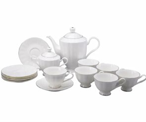 81.30715.00.1 Сервиз чайный форма Нега рисунок Платиновая лента, 6 персон, 14 предметов АО "Императорский фарфоровый завод" 81.30715.00.1